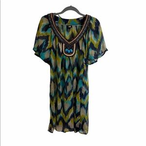 Tropical beaded sheer bathing suit coverup dress